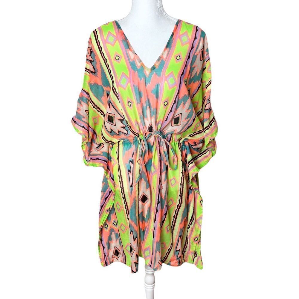 Kitara Green Coral Drawstring Beach Swimsuit Coverup OS